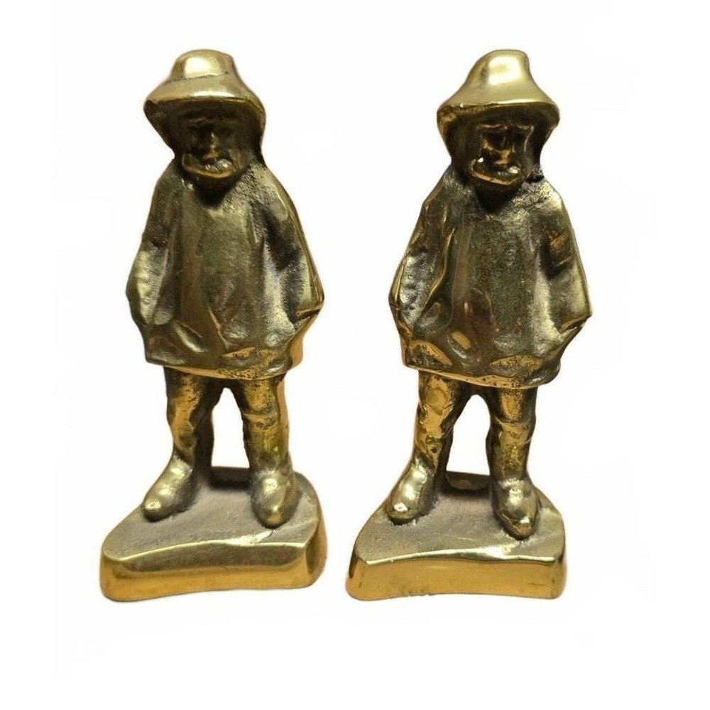 Vintage Peterson Brass Portland Maine Old Salt Fisherman Bookends Figurine Pair